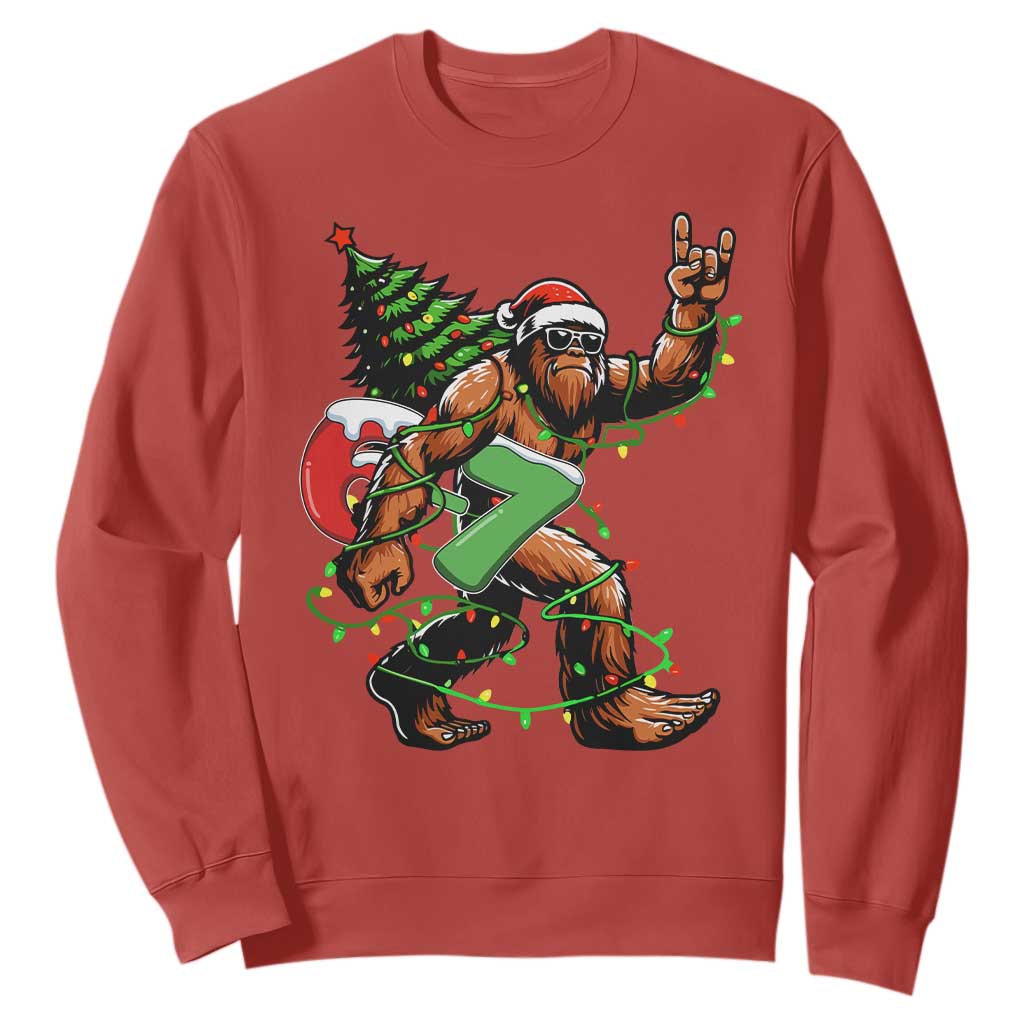 Funny Santa Bigfoot 67 Christmas Tree Xmas Lights Sweatshirt TS11 Red Print Your Wear