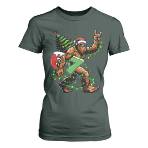 Funny Santa Bigfoot 67 Christmas Tree Xmas Lights T Shirt For Women TS11 Dark Forest Green Print Your Wear