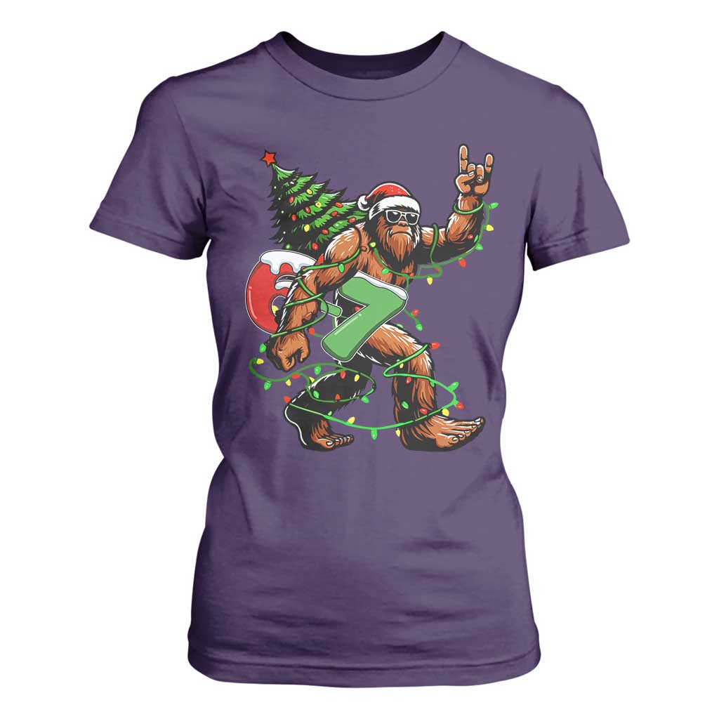 Funny Santa Bigfoot 67 Christmas Tree Xmas Lights T Shirt For Women TS11 Purple Print Your Wear