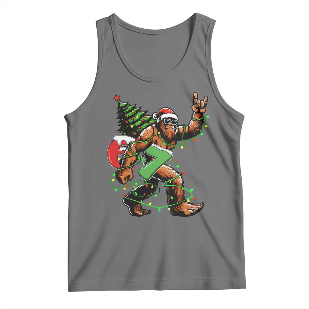 Funny Santa Bigfoot 67 Christmas Tree Xmas Lights Tank Top TS11 Black Heather Print Your Wear
