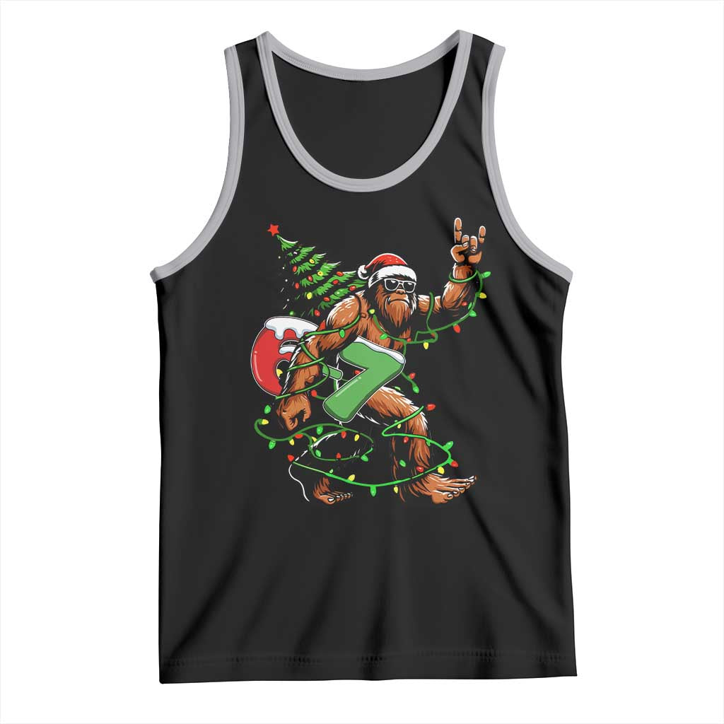 Funny Santa Bigfoot 67 Christmas Tree Xmas Lights Tank Top TS11 Black Athletic Heather Print Your Wear
