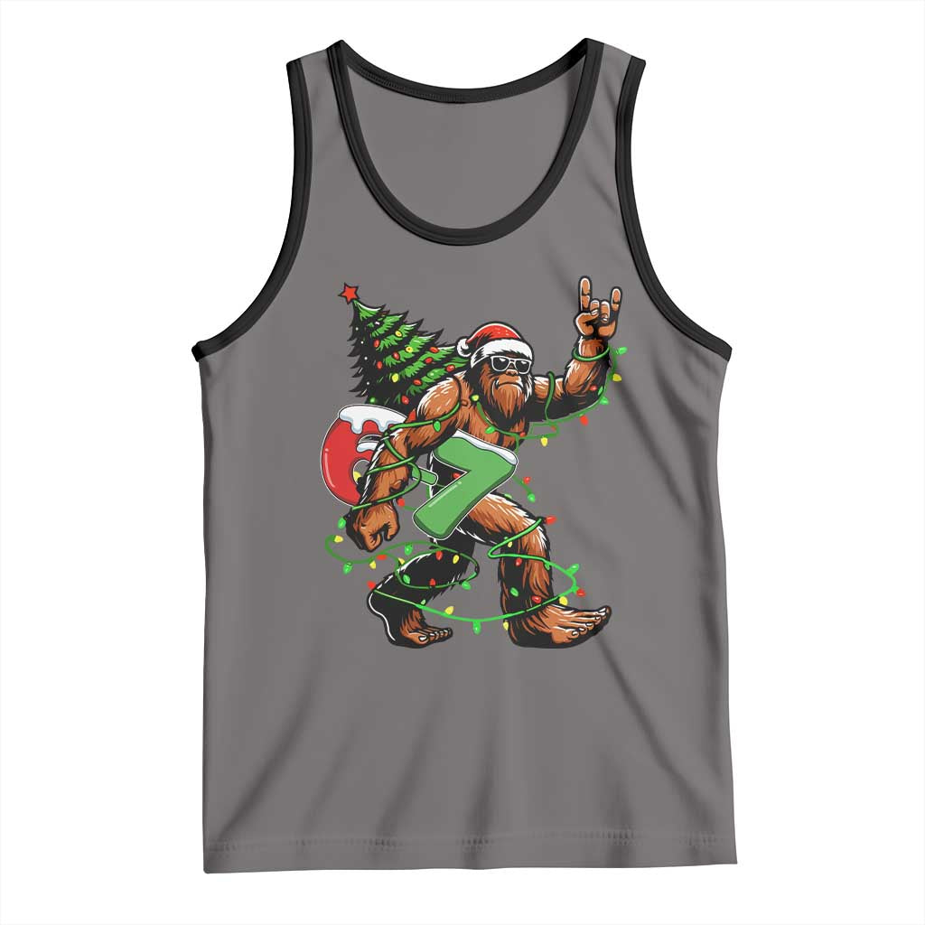 Funny Santa Bigfoot 67 Christmas Tree Xmas Lights Tank Top TS11 Deep Heather Black Print Your Wear