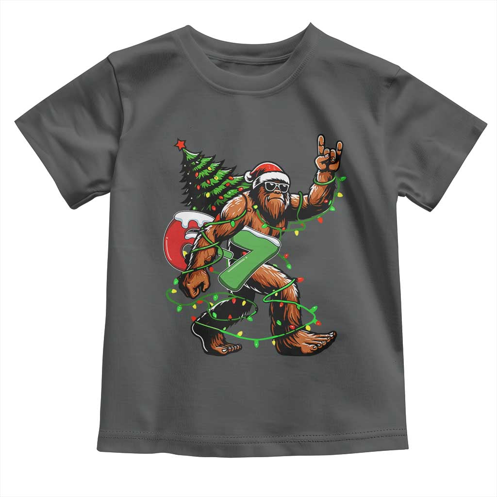Funny Santa Bigfoot 67 Christmas Tree Xmas Lights Toddler T Shirt TS11 Dark Heather Print Your Wear