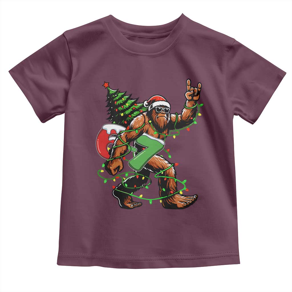 Funny Santa Bigfoot 67 Christmas Tree Xmas Lights Toddler T Shirt TS11 Maroon Print Your Wear
