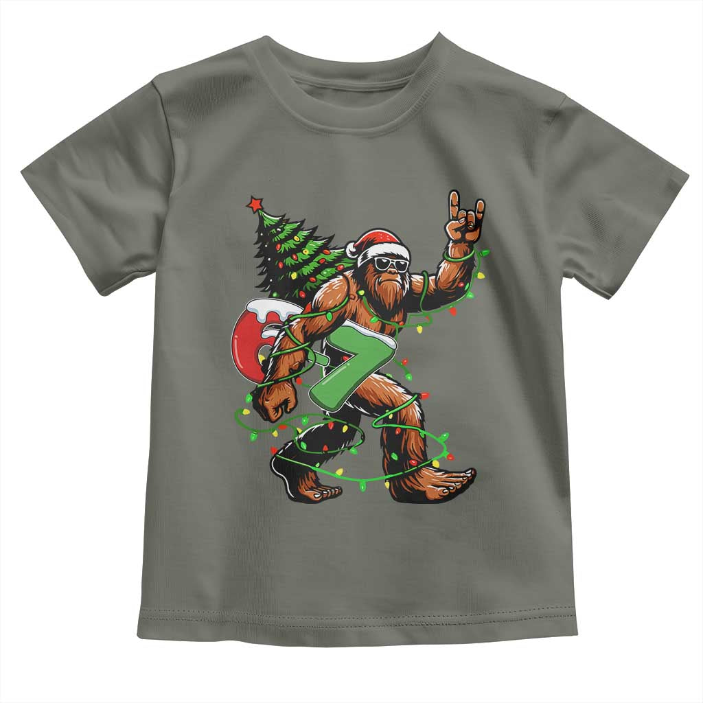Funny Santa Bigfoot 67 Christmas Tree Xmas Lights Toddler T Shirt TS11 Military Green Print Your Wear