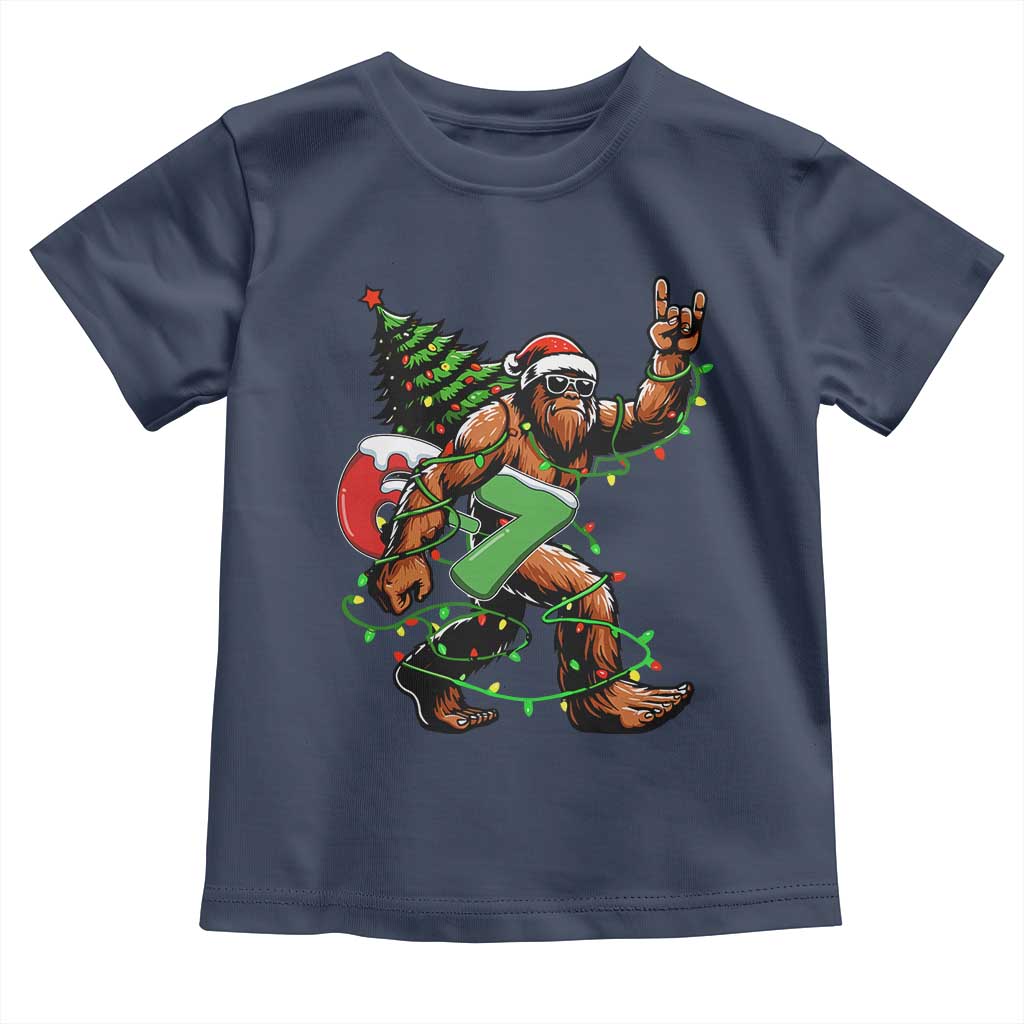 Funny Santa Bigfoot 67 Christmas Tree Xmas Lights Toddler T Shirt TS11 Navy Print Your Wear