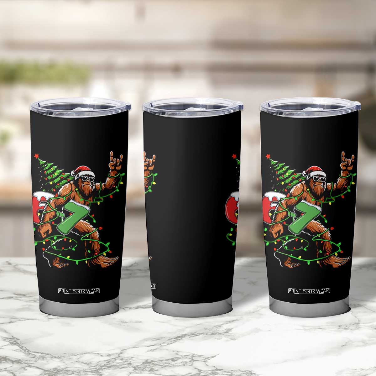 Funny Santa Bigfoot 67 Christmas Tree Xmas Lights Tumbler Cup - Print Your Wear