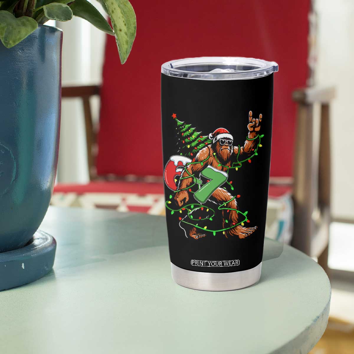 Funny Santa Bigfoot 67 Christmas Tree Xmas Lights Tumbler Cup - Print Your Wear