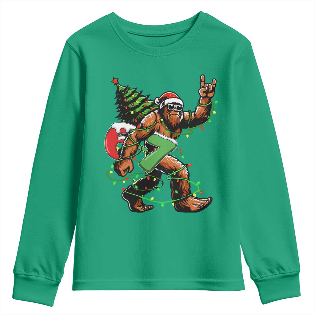 Funny Santa Bigfoot 67 Christmas Tree Xmas Lights Youth Sweatshirt TS11 Irish Green Print Your Wear