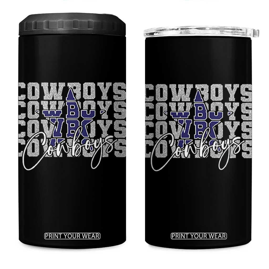 DFC Game Day 4 in 1 Can Cooler Tumbler Blue Star Football Lover Faux Glitter TS11 One Size: 16 oz Black Print Your Wear
