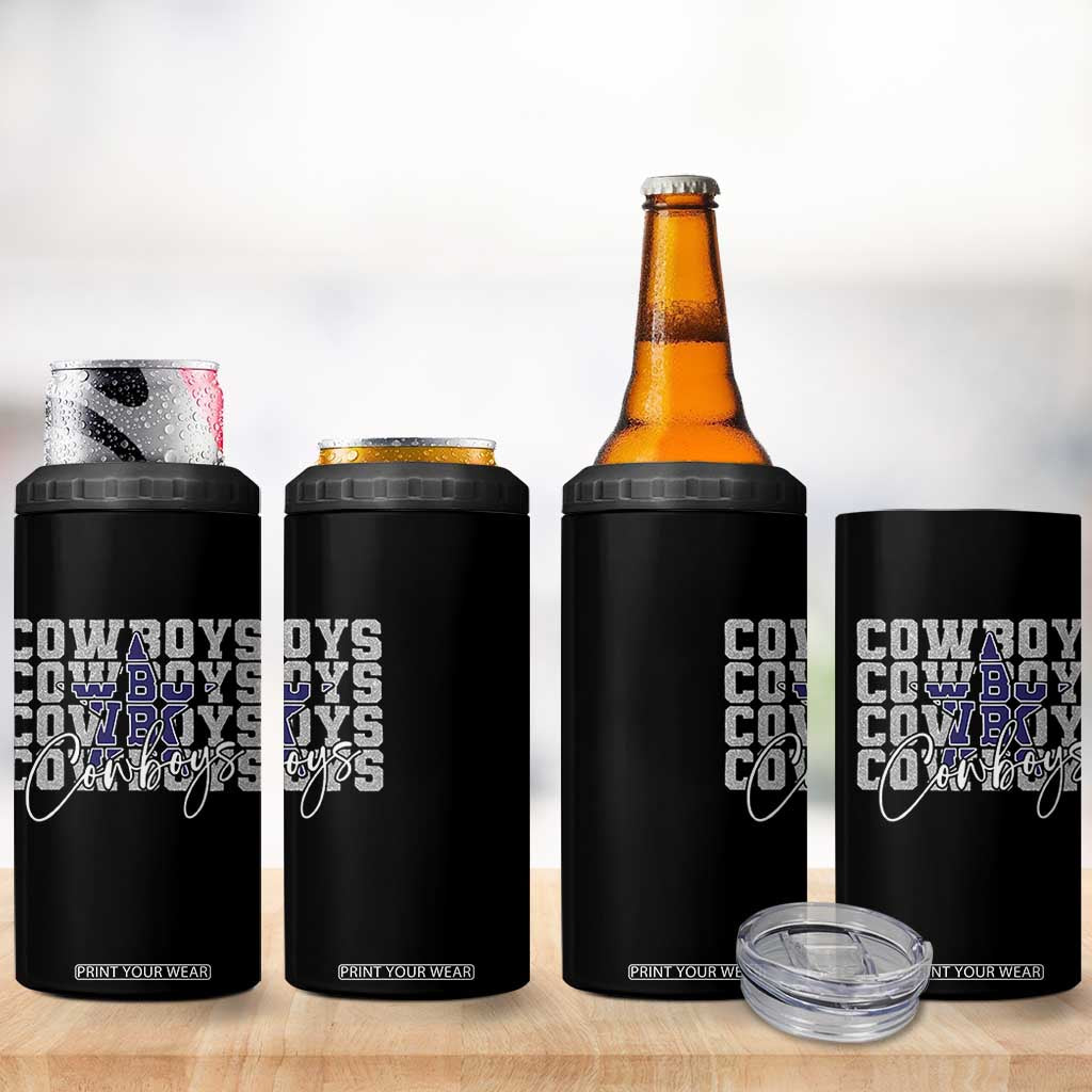 DFC Game Day 4 in 1 Can Cooler Tumbler Blue Star Football Lover Faux Glitter TS11 Print Your Wear