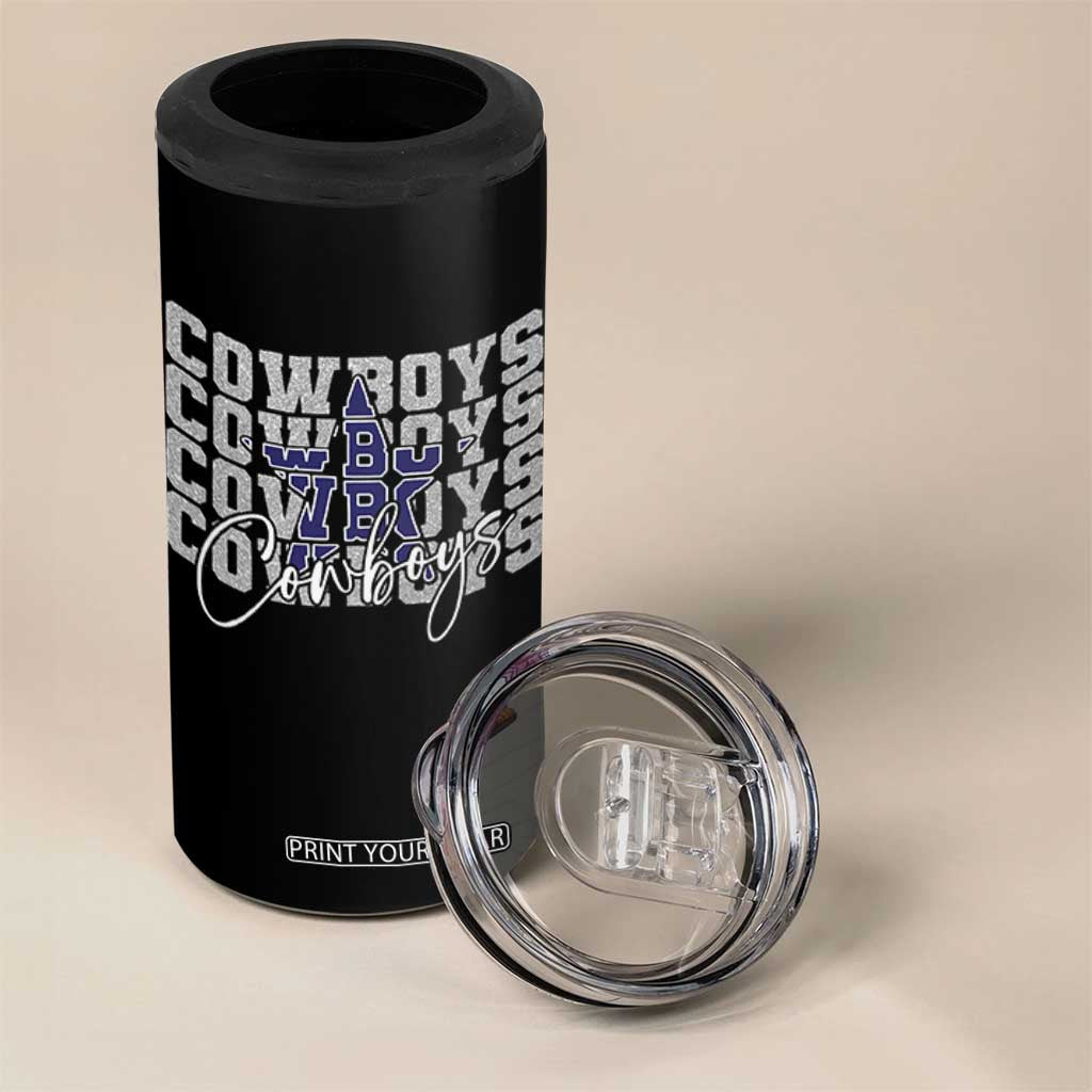 DFC Game Day 4 in 1 Can Cooler Tumbler Blue Star Football Lover Faux Glitter TS11 Print Your Wear