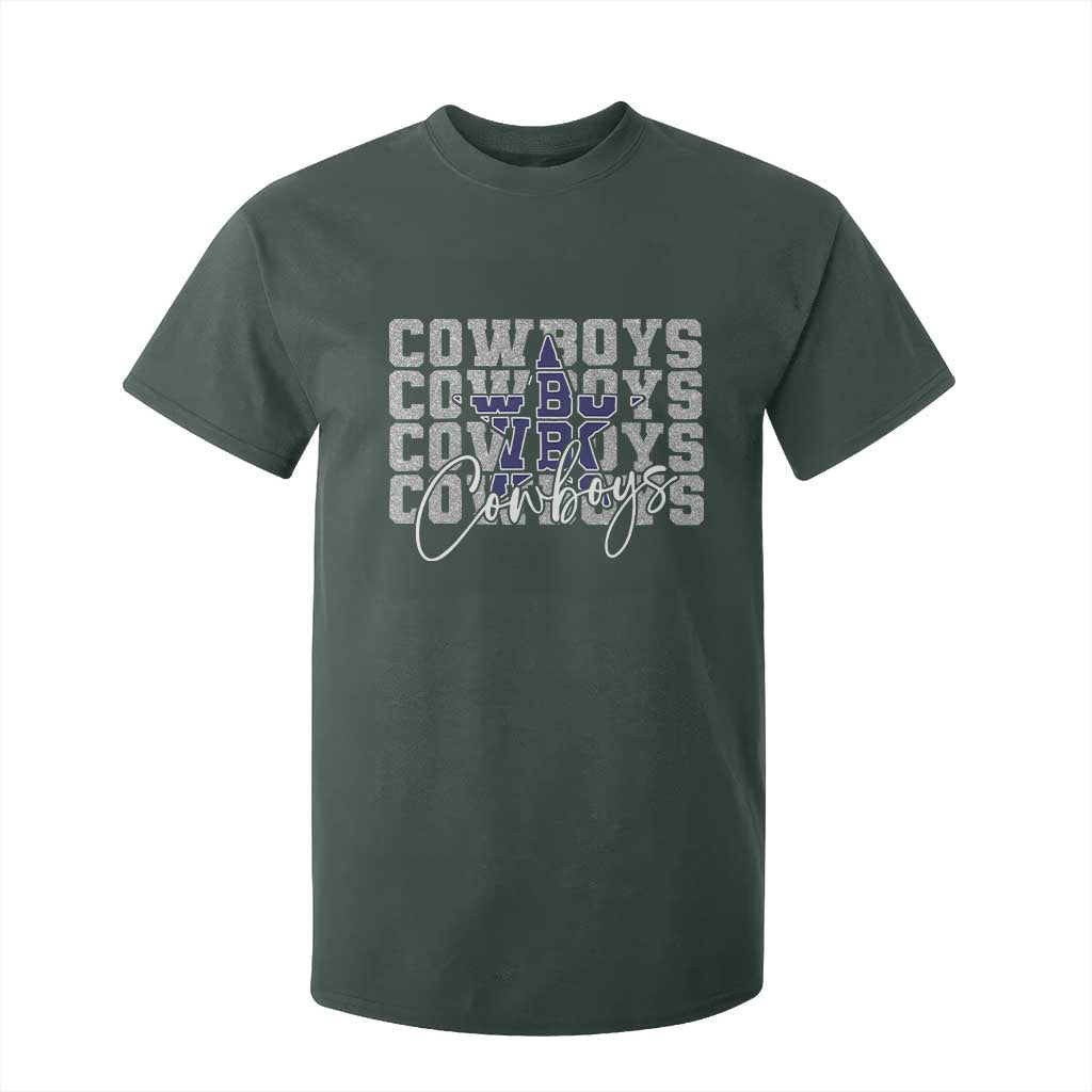 DFC Game Day T Shirt For Kid Blue Star Football Lover Faux Glitter TS11 Dark Forest Green Print Your Wear