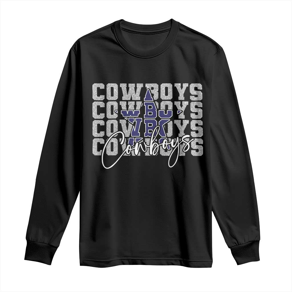 DFC Game Day Long Sleeve Shirt Blue Star Football Lover Faux Glitter TS11 Black Print Your Wear