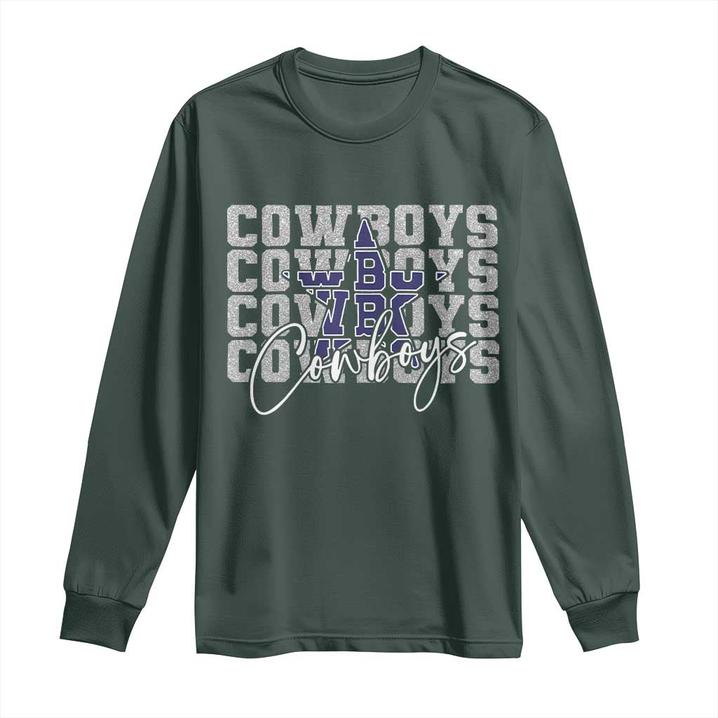 DFC Game Day Long Sleeve Shirt Blue Star Football Lover Faux Glitter TS11 Dark Forest Green Print Your Wear