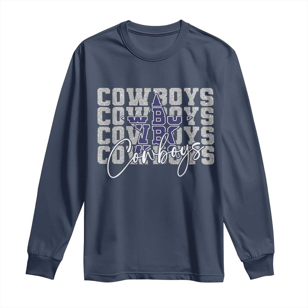 DFC Game Day Long Sleeve Shirt Blue Star Football Lover Faux Glitter TS11 Navy Print Your Wear