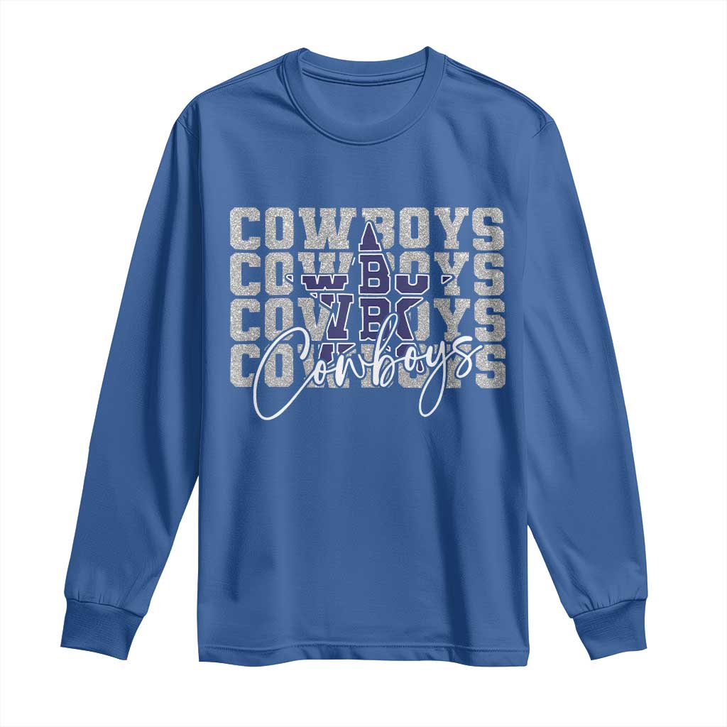DFC Game Day Long Sleeve Shirt Blue Star Football Lover Faux Glitter TS11 Royal Blue Print Your Wear