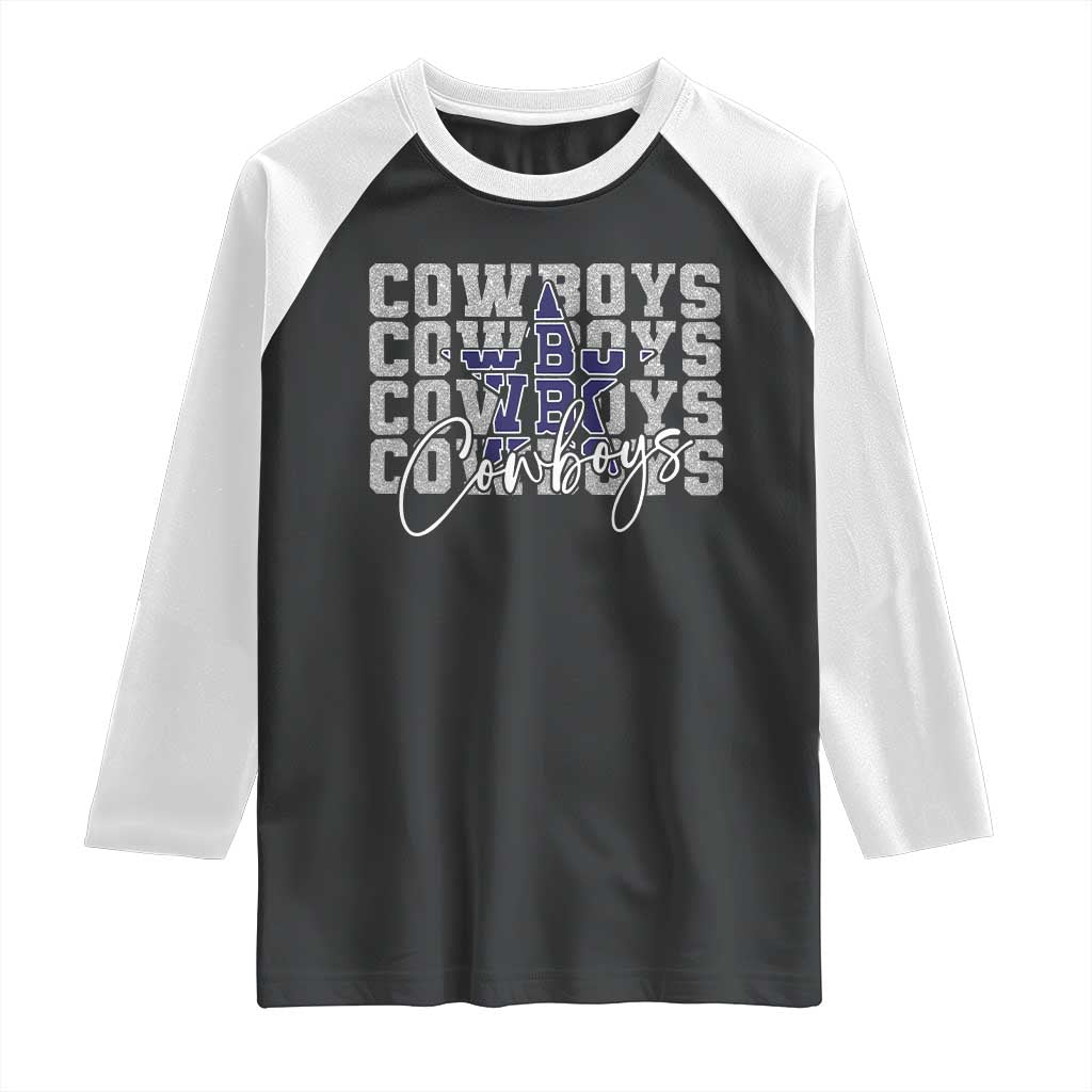 DFC Game Day Raglan Shirt Blue Star Football Lover Faux Glitter TS11 Black White Print Your Wear