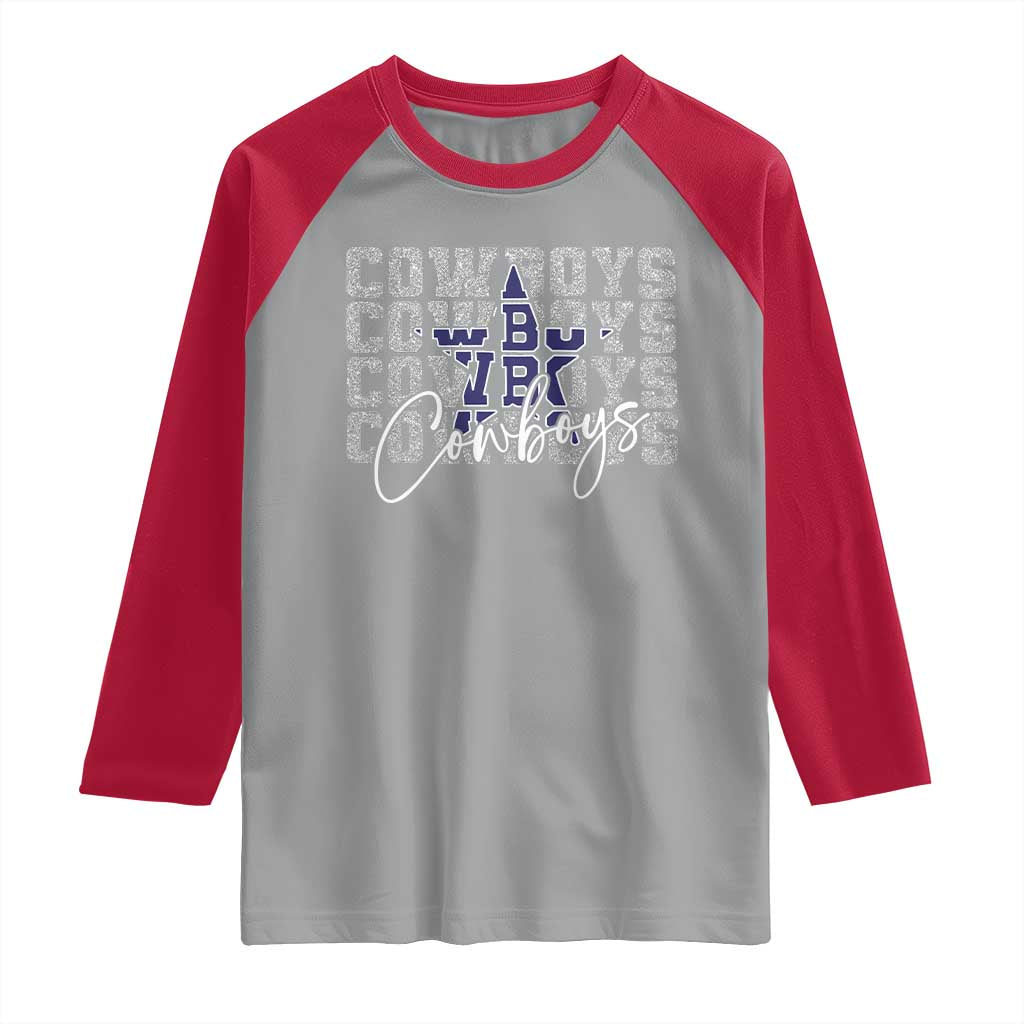 DFC Game Day Raglan Shirt Blue Star Football Lover Faux Glitter TS11 Sport Gray Red Print Your Wear