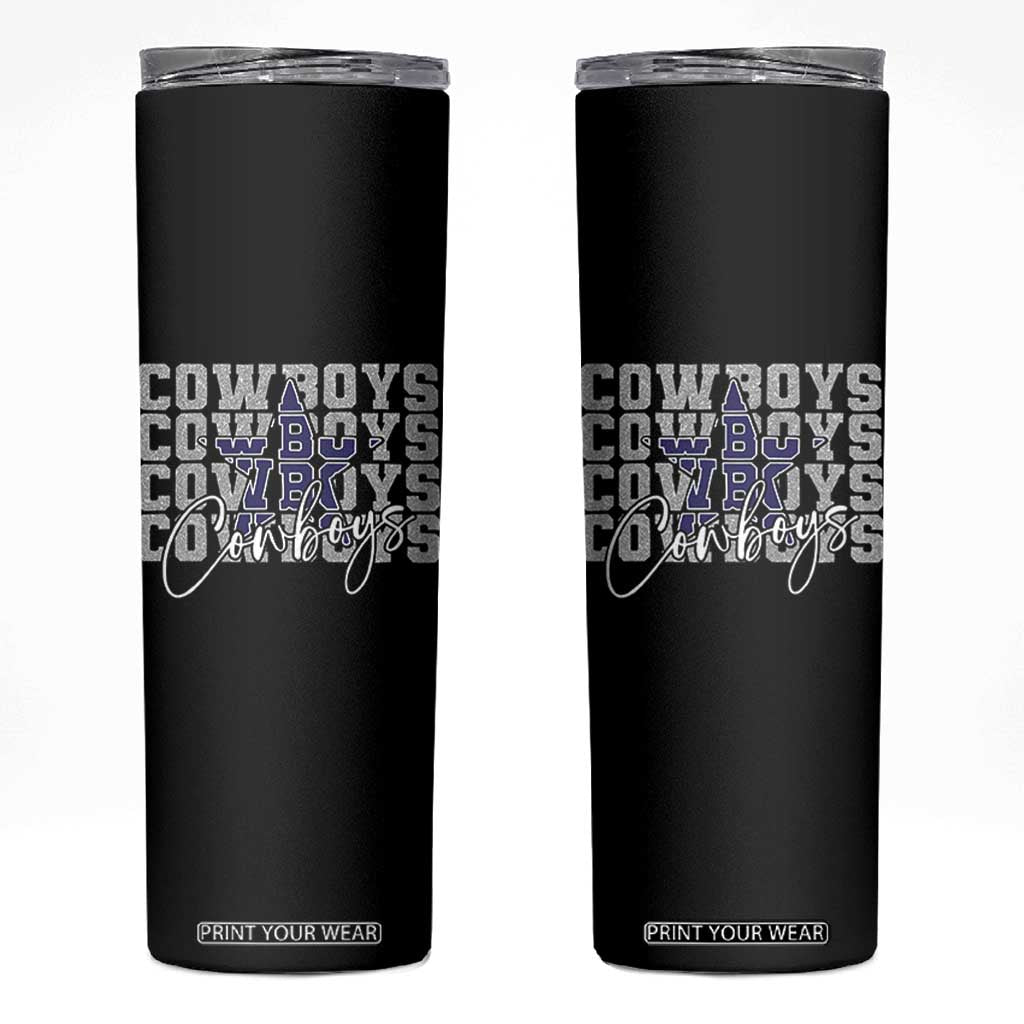DFC Game Day Skinny Tumbler Blue Star Football Lover Faux Glitter TS11 Black Print Your Wear