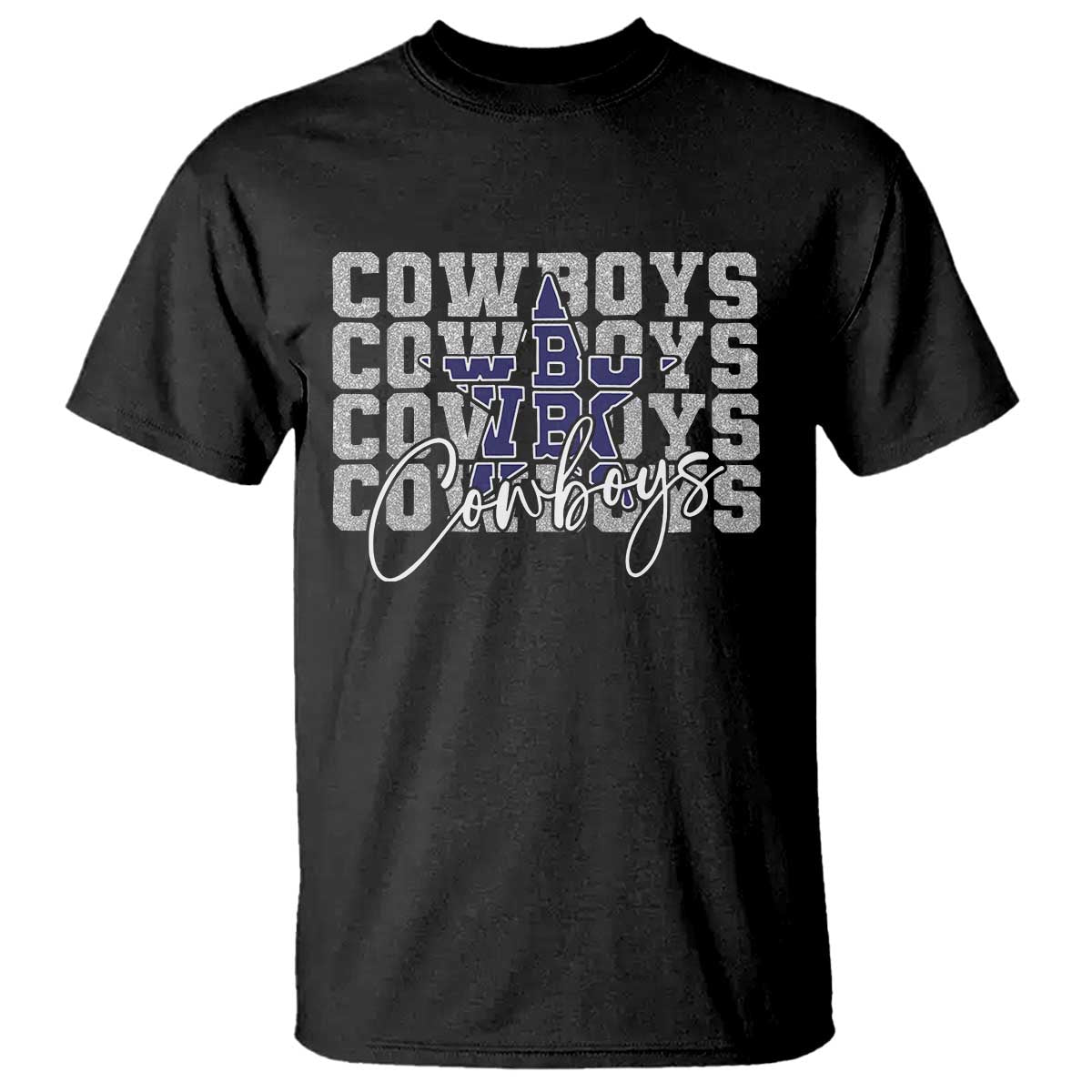 DFC Game Day T Shirt Blue Star Football Lover Faux Glitter TS11 Black Print Your Wear