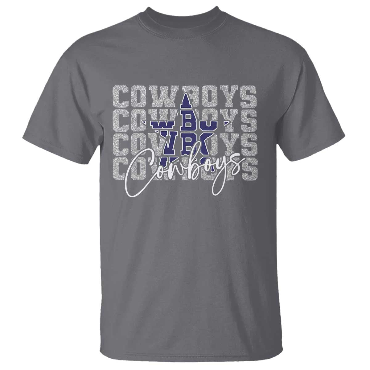 DFC Game Day T Shirt Blue Star Football Lover Faux Glitter TS11 Charcoal Print Your Wear