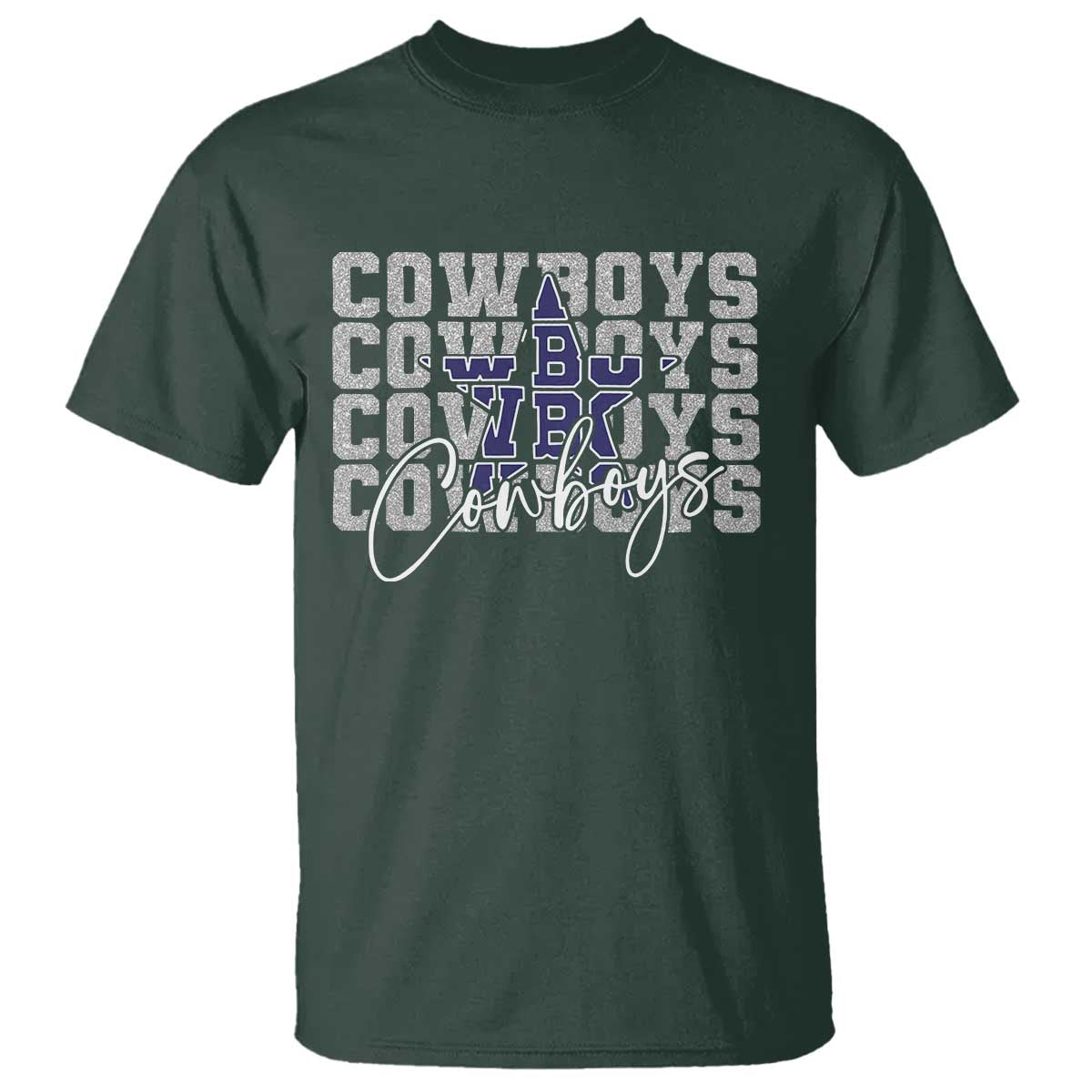 DFC Game Day T Shirt Blue Star Football Lover Faux Glitter TS11 Dark Forest Green Print Your Wear