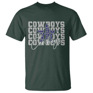 DFC Game Day T Shirt Blue Star Football Lover Faux Glitter TS11 Dark Forest Green Print Your Wear