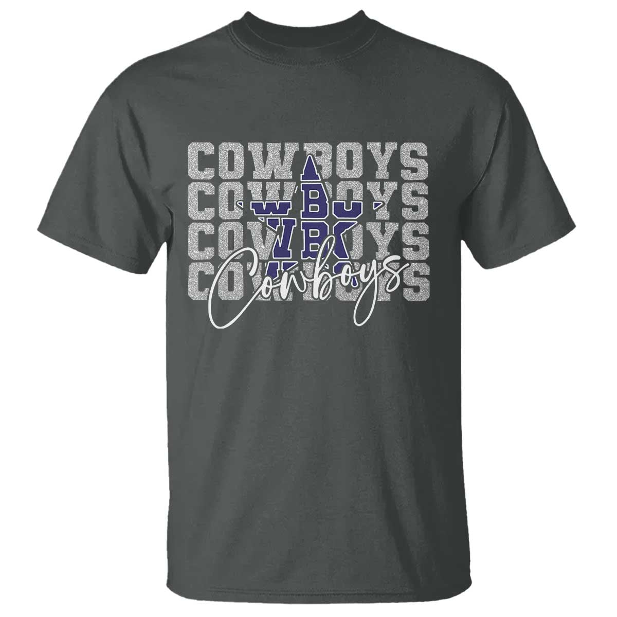 DFC Game Day T Shirt Blue Star Football Lover Faux Glitter TS11 Dark Heather Print Your Wear