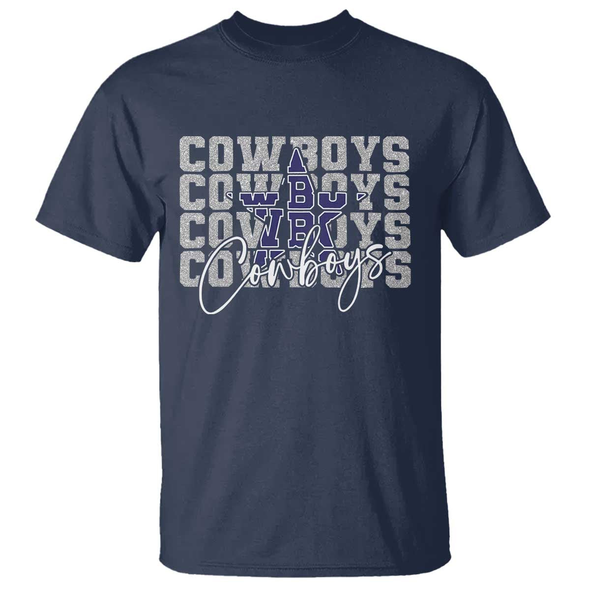 DFC Game Day T Shirt Blue Star Football Lover Faux Glitter TS11 Navy Print Your Wear