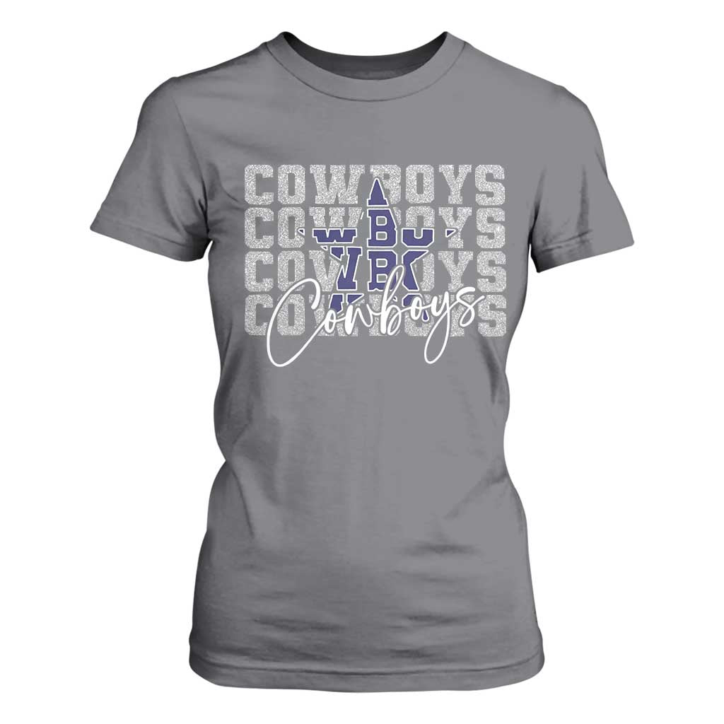 DFC Game Day T Shirt For Women Blue Star Football Lover Faux Glitter TS11 Charcoal Print Your Wear
