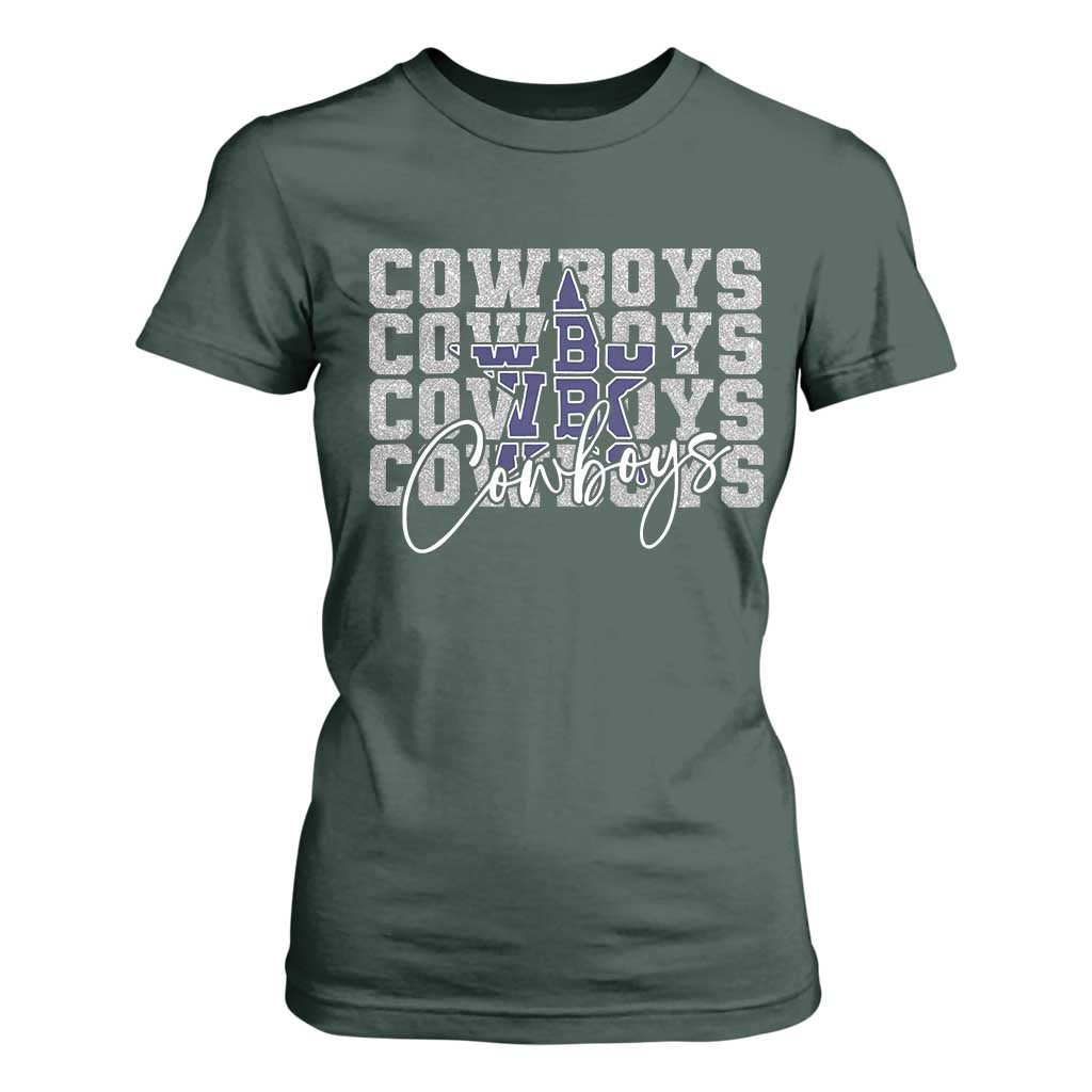 DFC Game Day T Shirt For Women Blue Star Football Lover Faux Glitter TS11 Dark Forest Green Print Your Wear