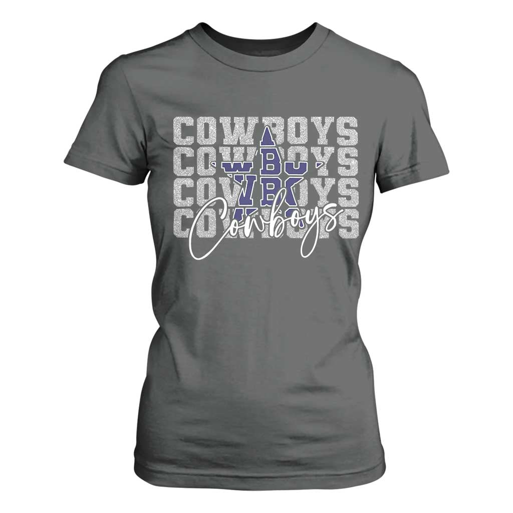 DFC Game Day T Shirt For Women Blue Star Football Lover Faux Glitter TS11 Dark Heather Print Your Wear