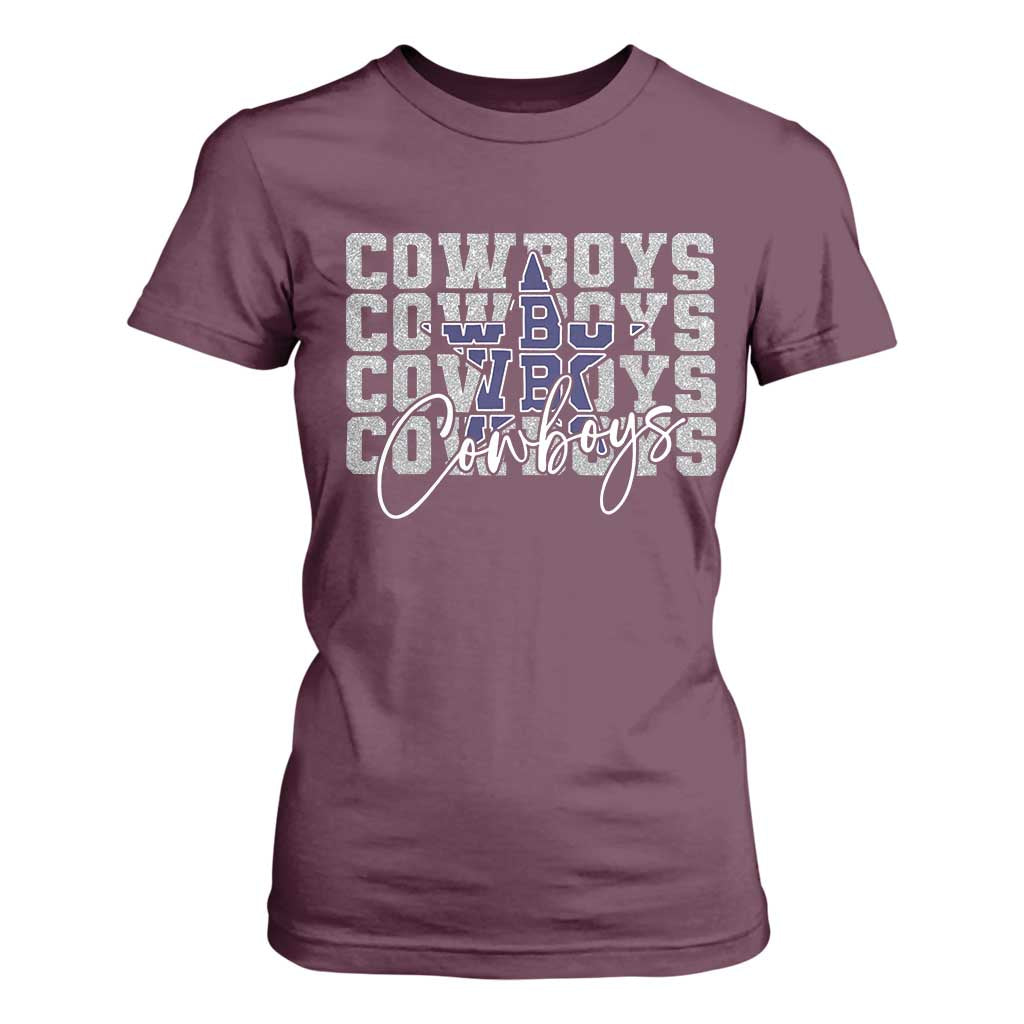 DFC Game Day T Shirt For Women Blue Star Football Lover Faux Glitter TS11 Maroon Print Your Wear