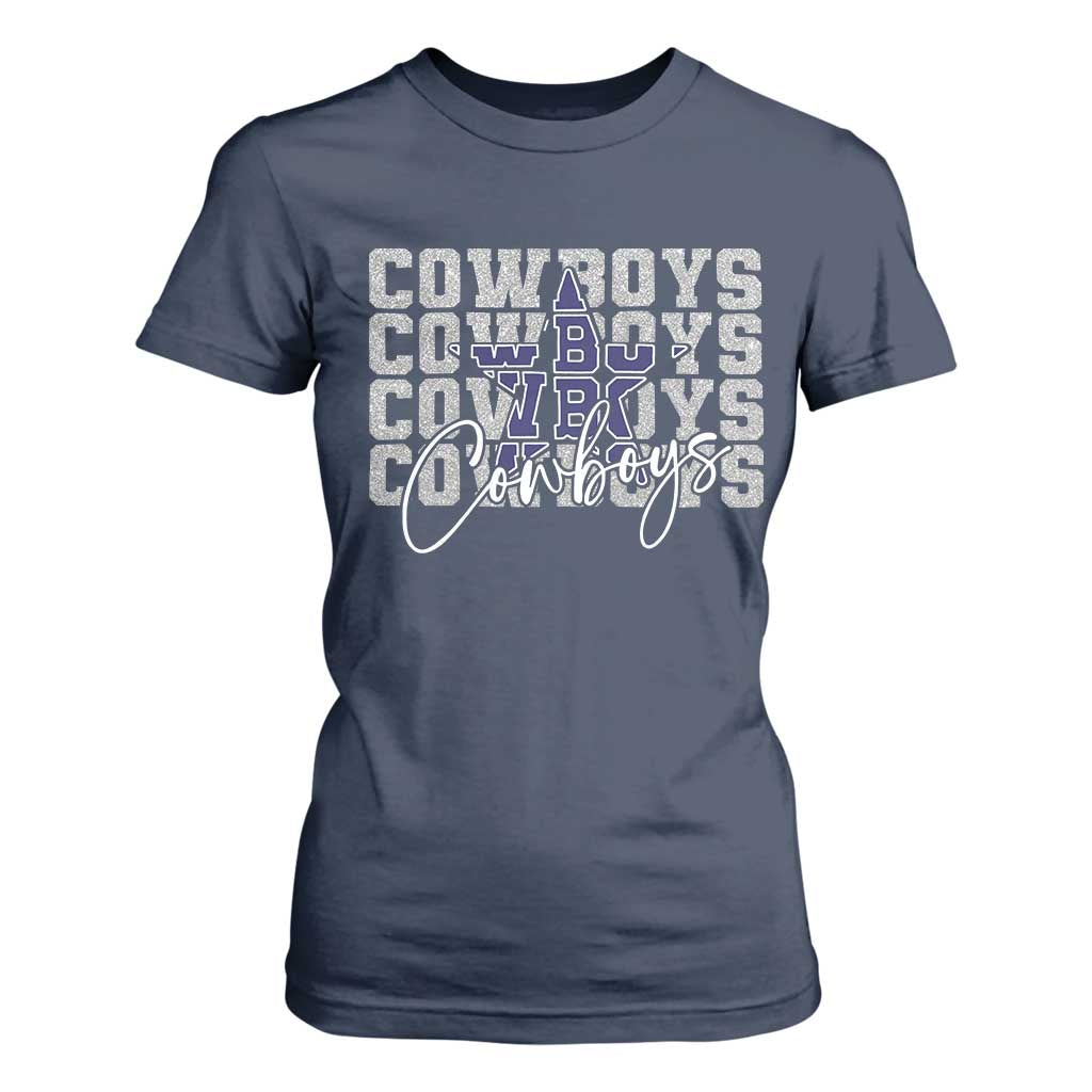 DFC Game Day T Shirt For Women Blue Star Football Lover Faux Glitter TS11 Navy Print Your Wear