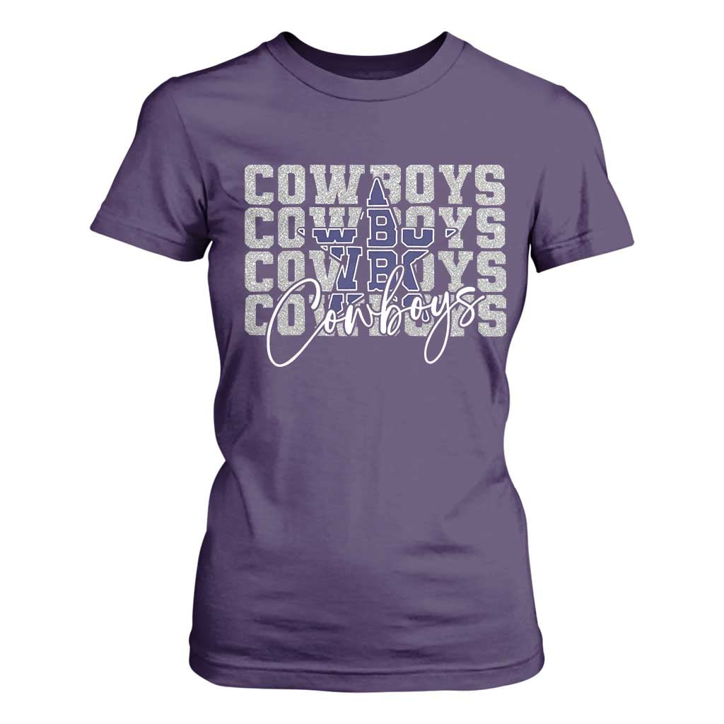 DFC Game Day T Shirt For Women Blue Star Football Lover Faux Glitter TS11 Purple Print Your Wear