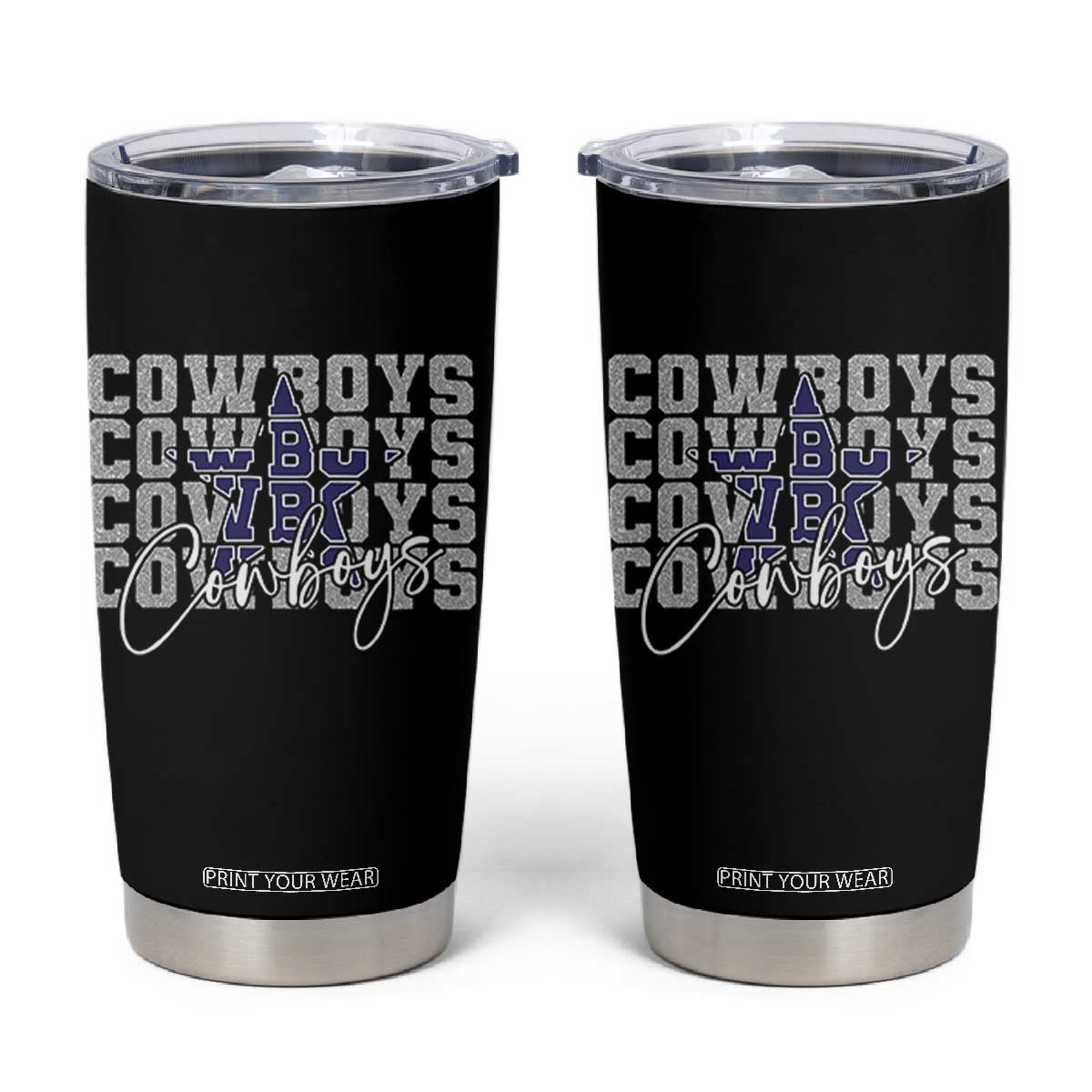 DFC Game Day Tumbler Cup Blue Star Football Lover Faux Glitter TS11 Black Print Your Wear