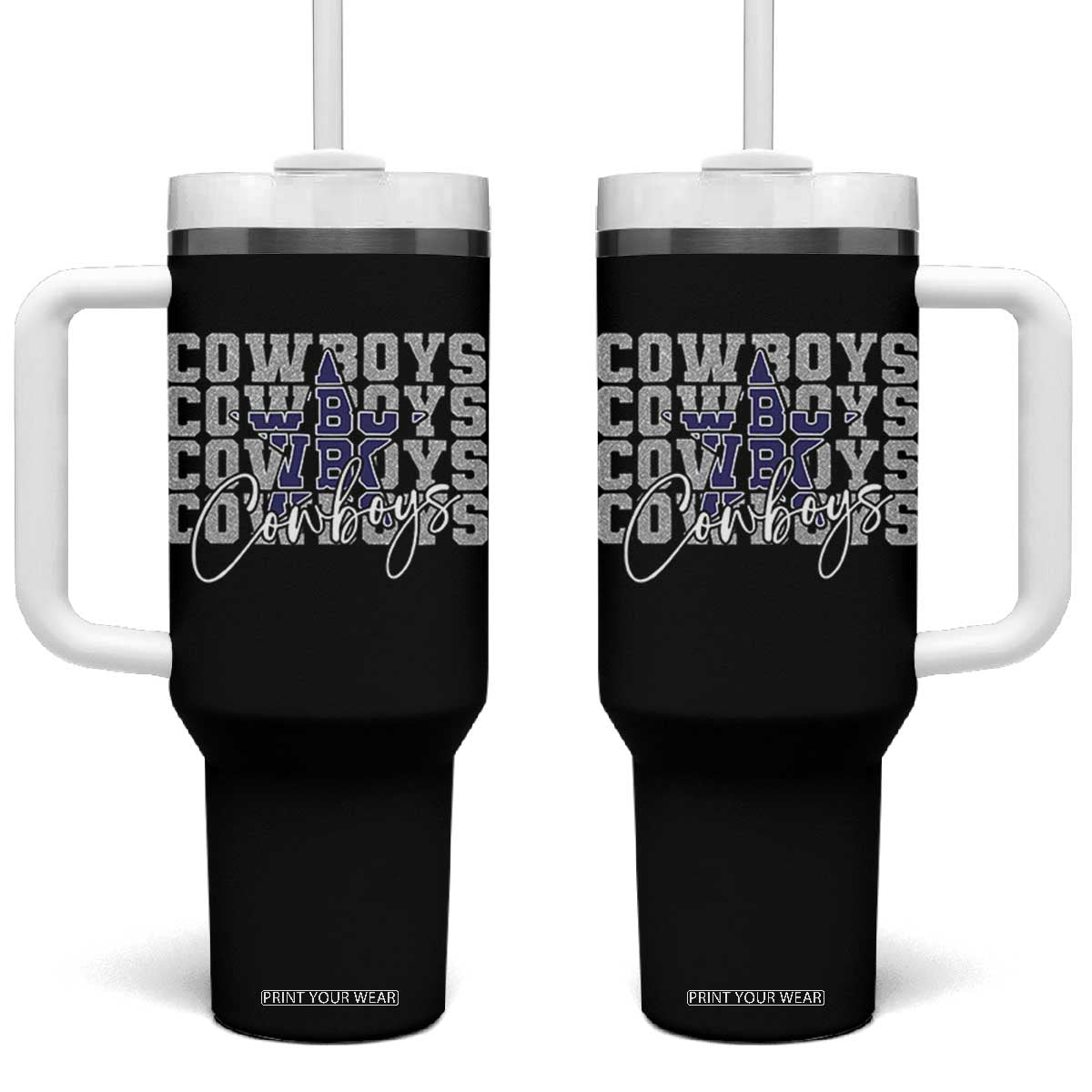 DFC Game Day Tumbler With Handle Blue Star Football Lover Faux Glitter TS11 One Size: 40 oz Black Print Your Wear