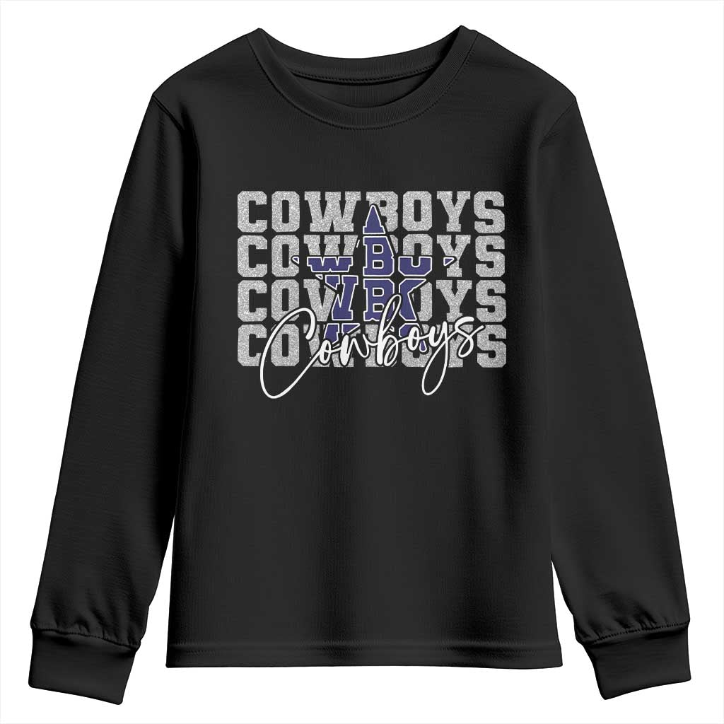DFC Game Day Youth Sweatshirt Blue Star Football Lover Faux Glitter TS11 Black Print Your Wear
