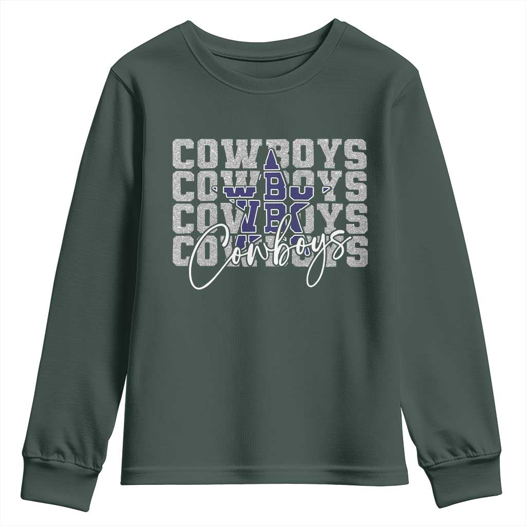 DFC Game Day Youth Sweatshirt Blue Star Football Lover Faux Glitter TS11 Dark Forest Green Print Your Wear