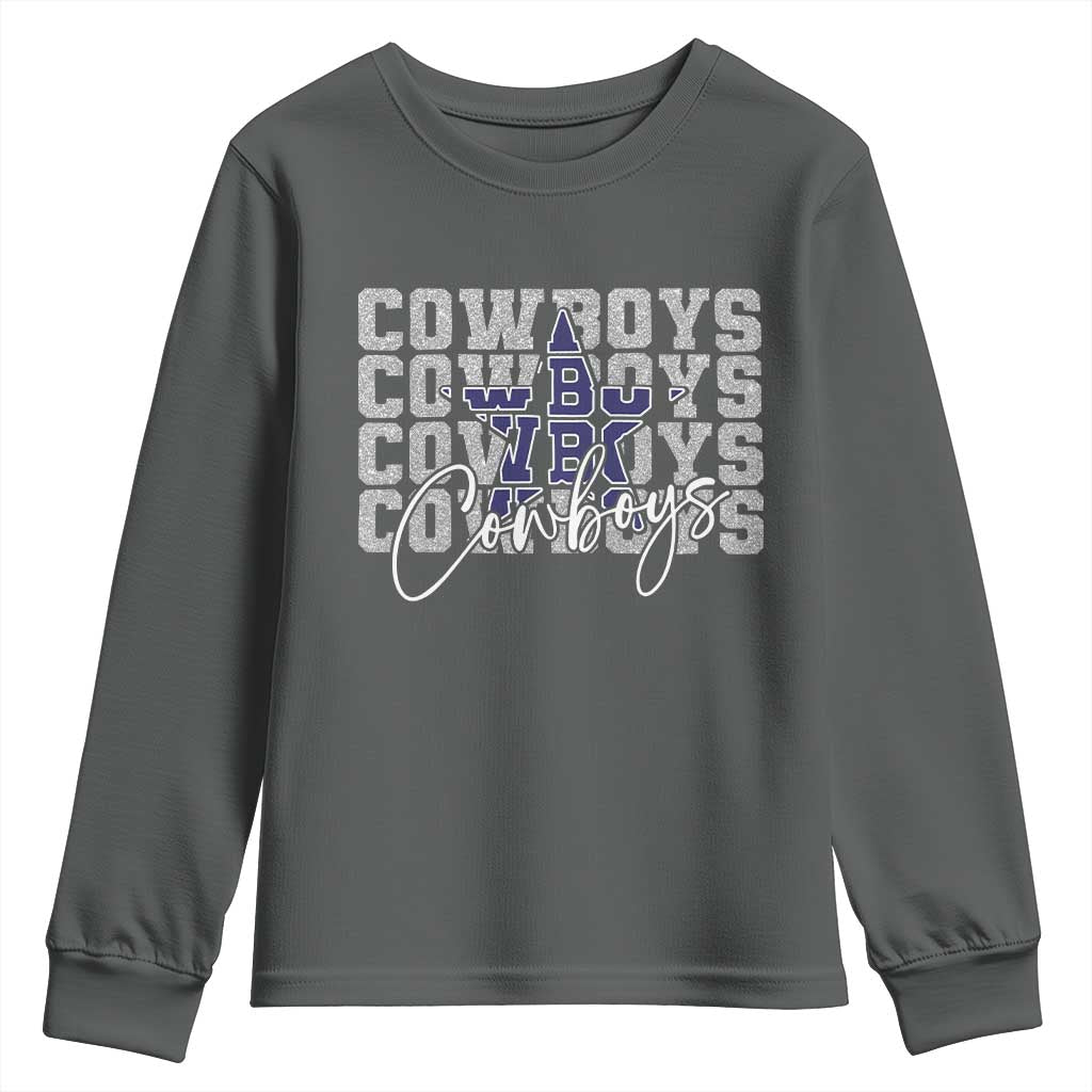 DFC Game Day Youth Sweatshirt Blue Star Football Lover Faux Glitter TS11 Dark Heather Print Your Wear