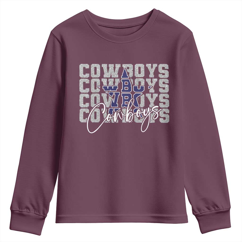 DFC Game Day Youth Sweatshirt Blue Star Football Lover Faux Glitter TS11 Maroon Print Your Wear