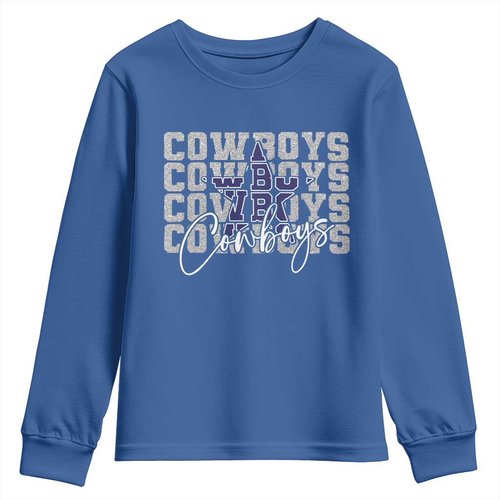DFC Game Day Youth Sweatshirt Blue Star Football Lover Faux Glitter TS11 Royal Blue Print Your Wear