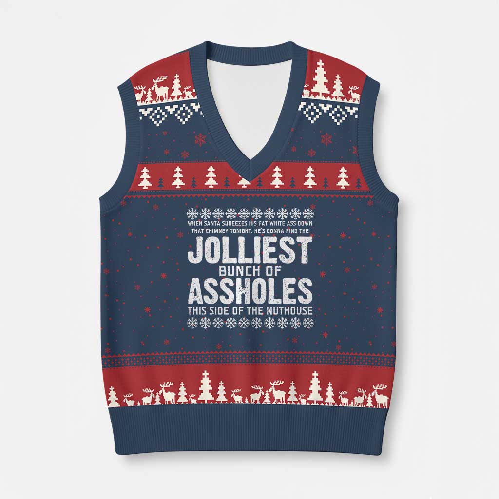 Funny Christmas Vacation Jolliest Bunch Of Assholes V-Neck Knit Sweater Vest Xmas Movie TS11 Navy Red Print Your Wear