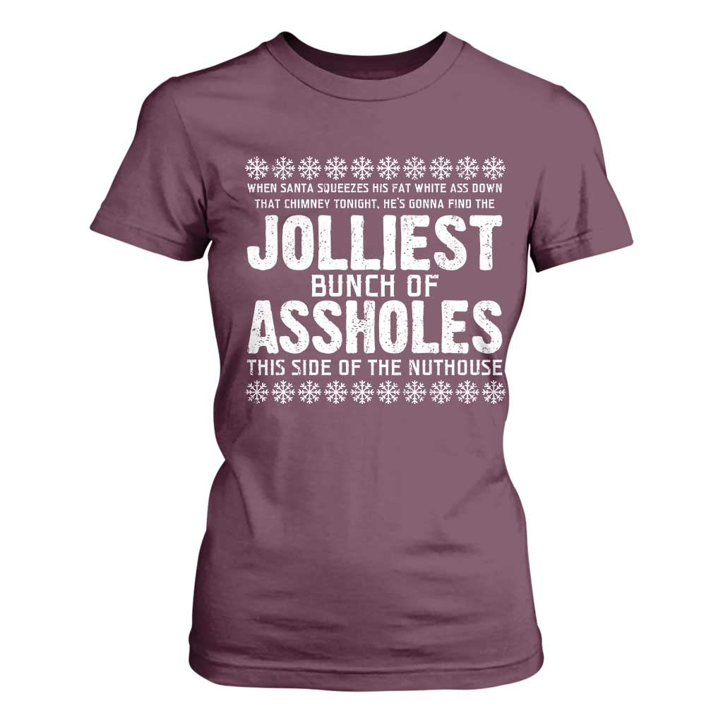 Funny Christmas Vacation Jolliest Bunch Of Assholes T Shirt For Women Xmas Movie TS11 Maroon Print Your Wear