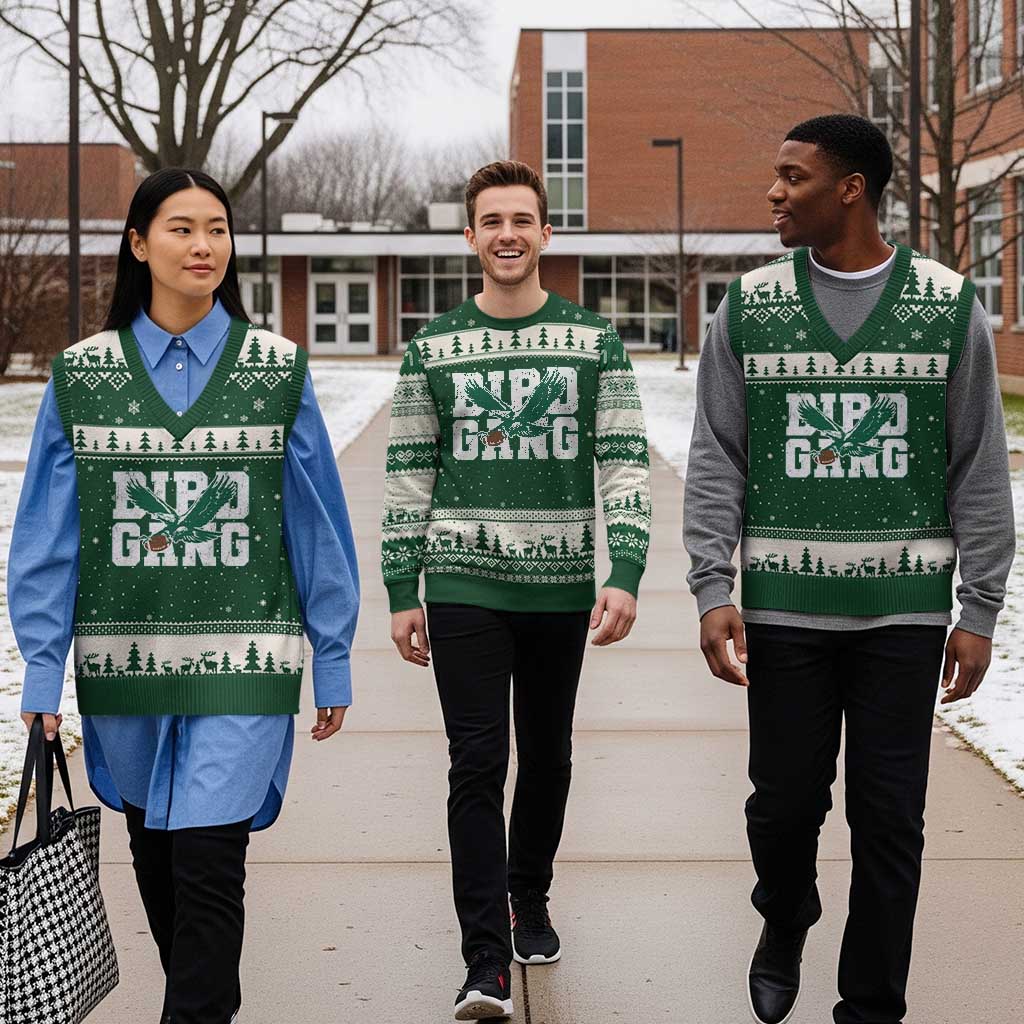 Bird Gang V-Neck Knit Sweater Vest Philadelphia Fan American Football Eagle Game Day TS11 Forest Green Beige Print Your Wear