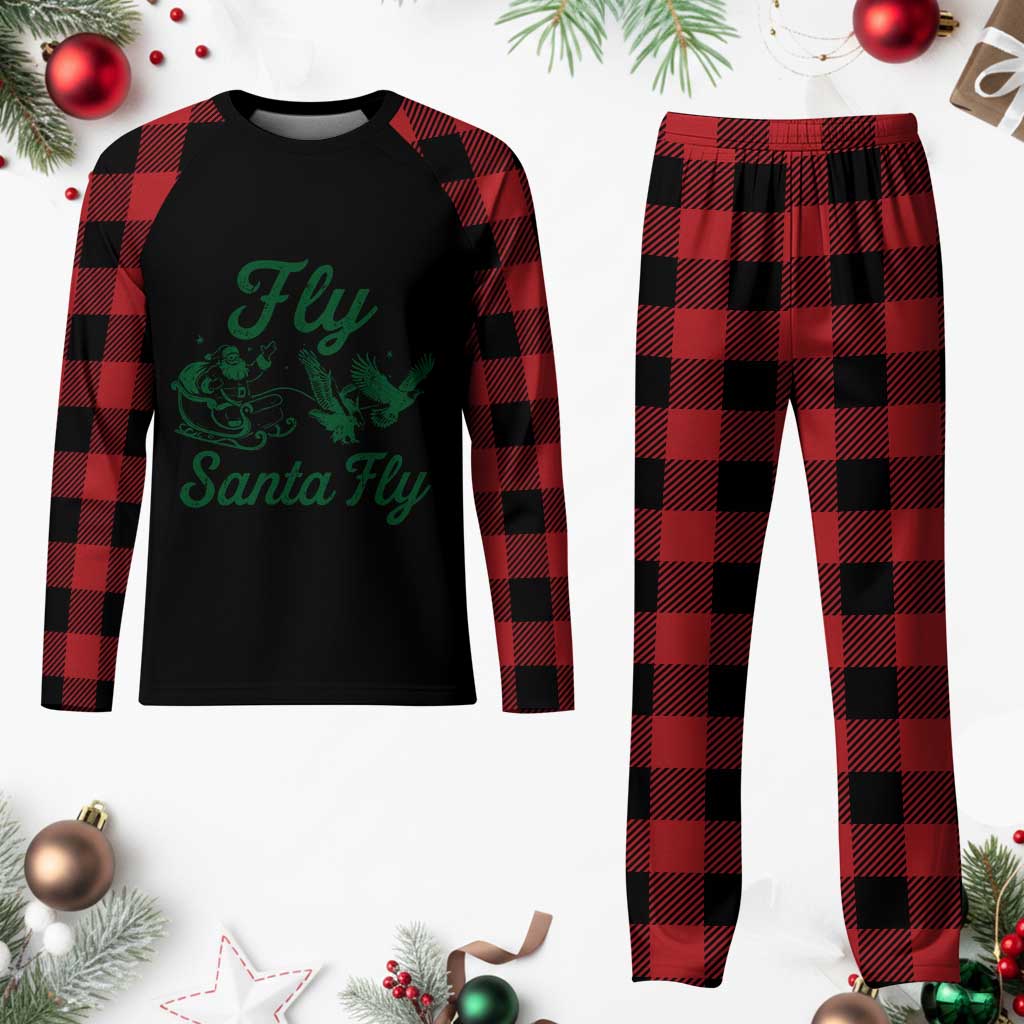 Funny Christmas Philadelphia Fan Plaid Pajama Set Fly Santa Fly Eagles Philly Pride - Print Your Wear