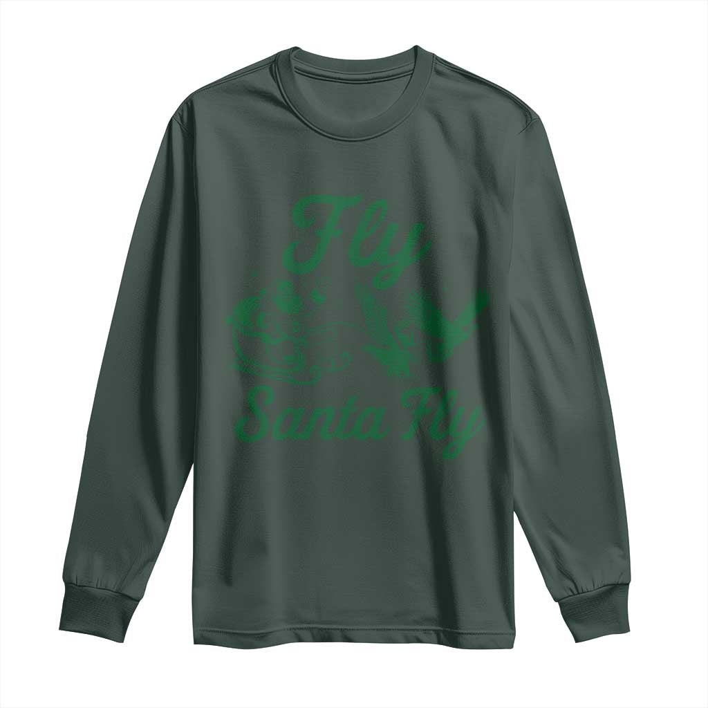 Funny Fly Santa Fly Long Sleeve Shirt Christmas Football PFE TS11 Dark Forest Green Print Your Wear