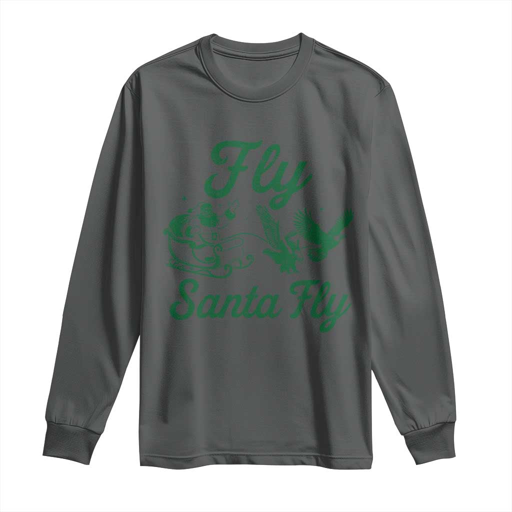 Funny Christmas Philadelphia Fan Long Sleeve Shirt Fly Santa Fly Eagles Philly Pride TS11 Dark Heather Print Your Wear