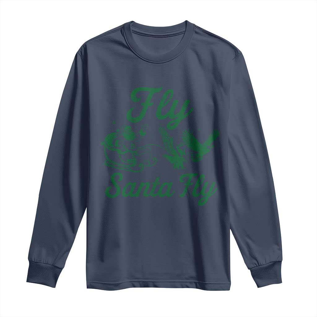 Funny Fly Santa Fly Long Sleeve Shirt Christmas Football PFE TS11 Navy Print Your Wear
